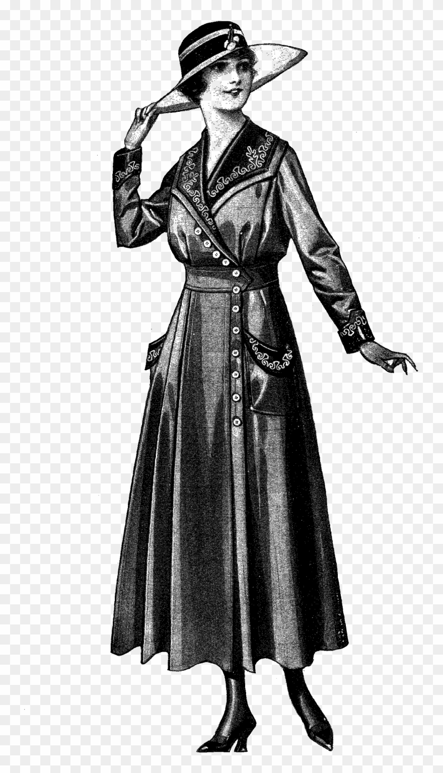 Free Vintage Fashion Digital Image Transfer Of 1915 - Overcoat Clipart