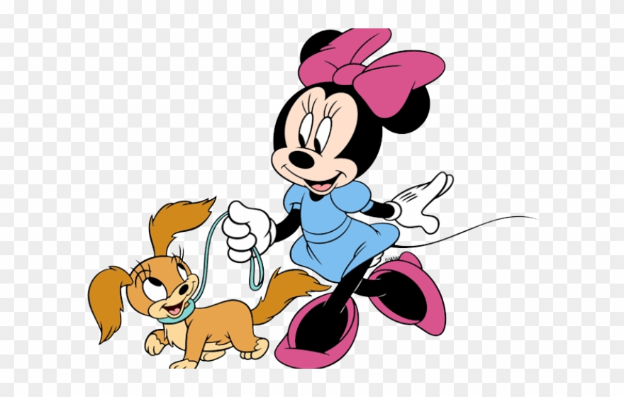 Minnie Mouse Clipart Leopard Print - Minnie Mouse Walking A Dog - Png Download