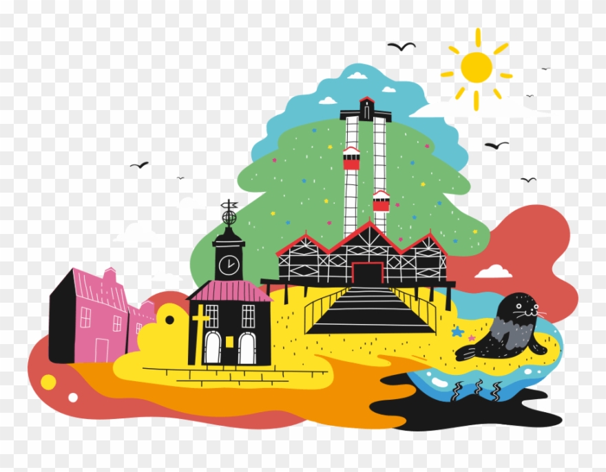 Illustrated Picture Of Teeside Showing The Sea, Docs, - Illustration Clipart