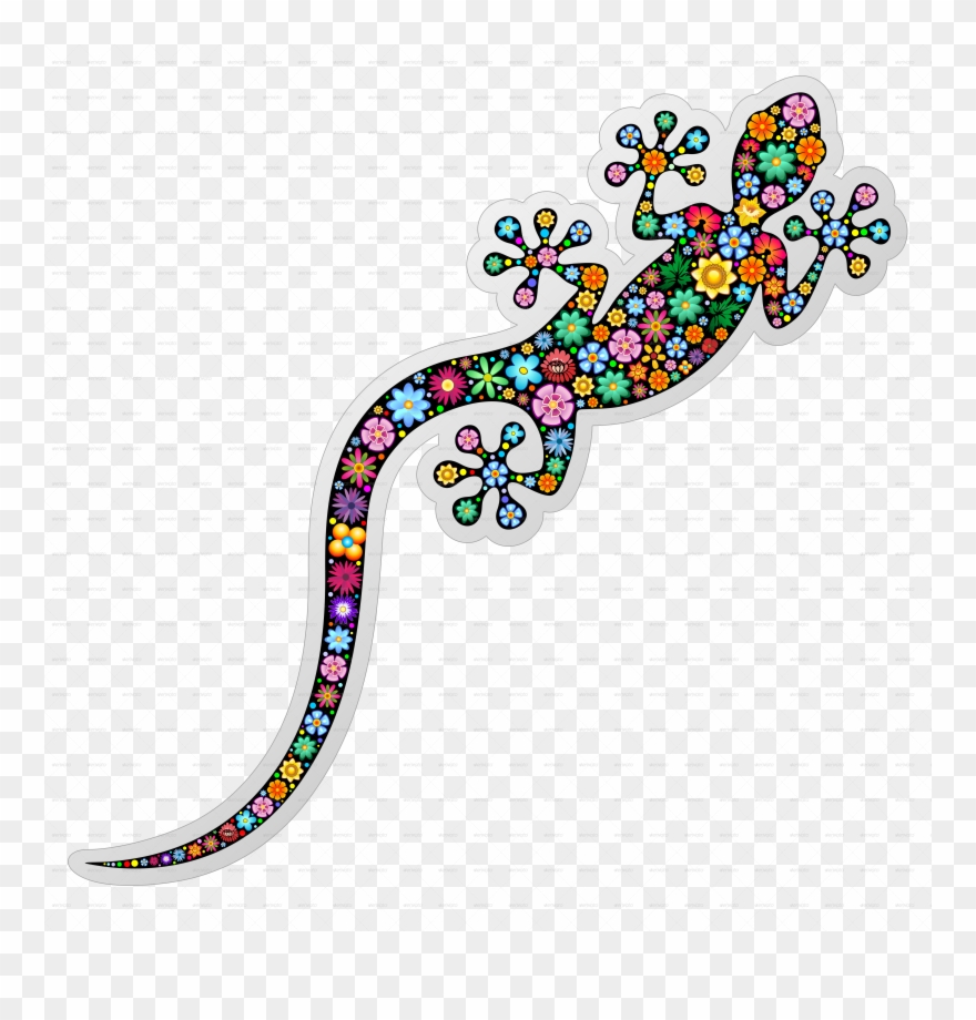 Floral Gecko Lizard Sticker - Gecko Illustration Png Clipart