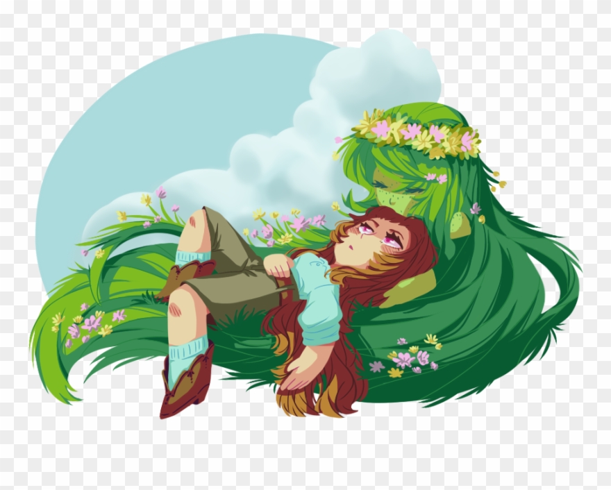 A Girl And A Nymph - Illustration Clipart