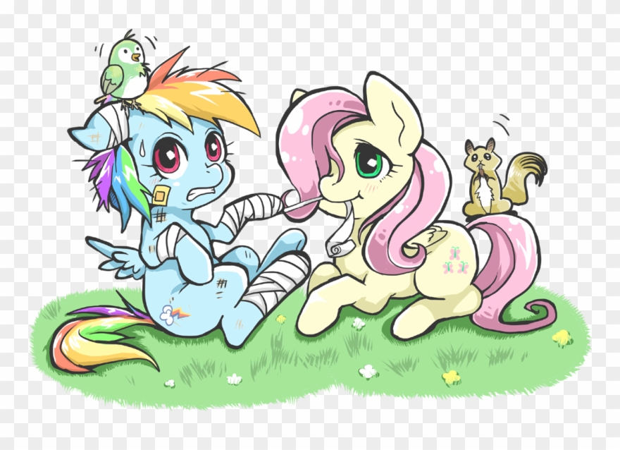 Hobilo, Bandage, Bird, Caring, Duo, Flower, Fluttershy, - Cartoon Clipart