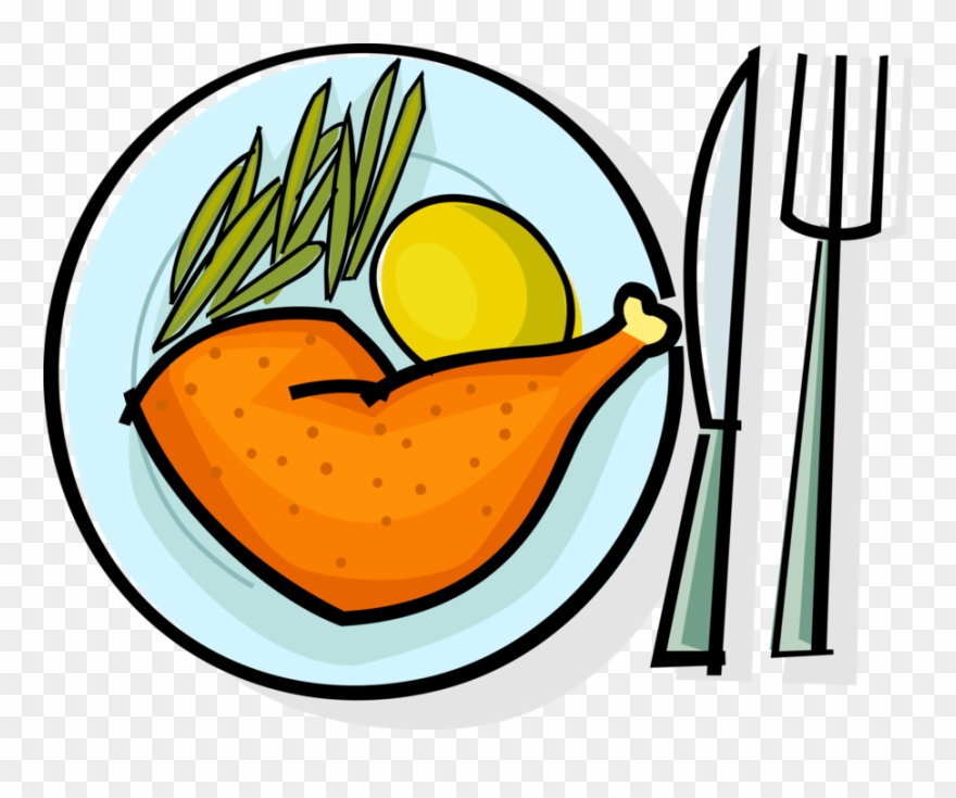 Vector Illustration Of Roast Chicken Leg With Potato - Chicken Dinner Clip Art - Png Download