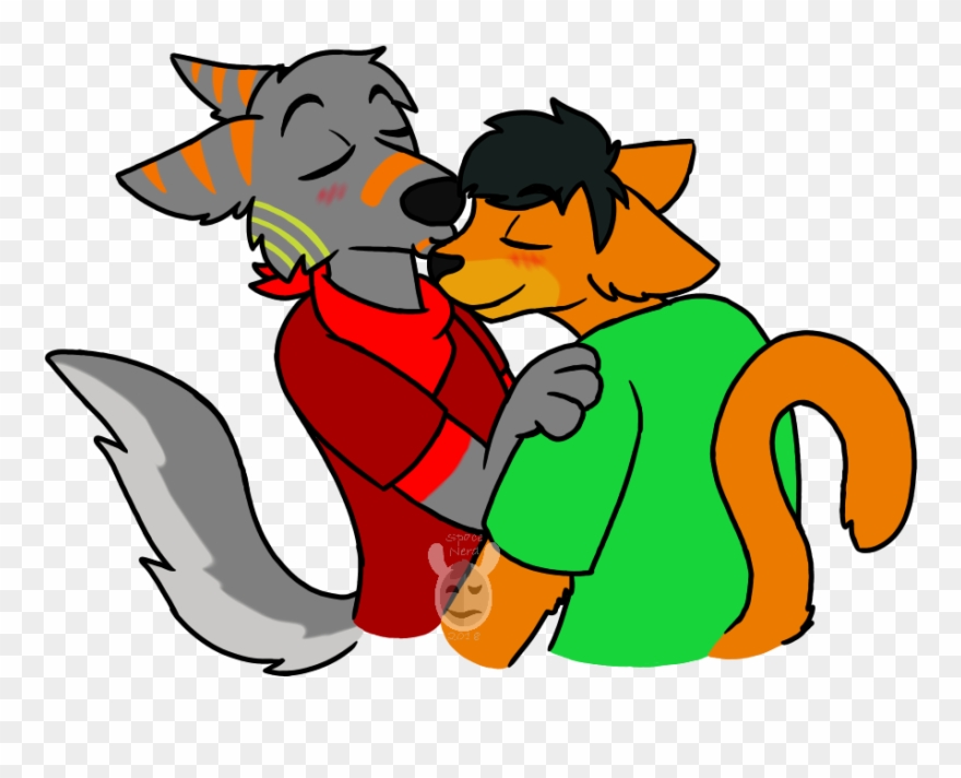 A Cat/dog Smooch - Cartoon Clipart