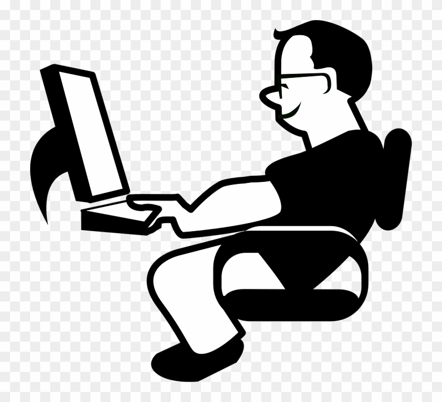 Communication Clipart Black And White - Animated Man On Computer - Png Download