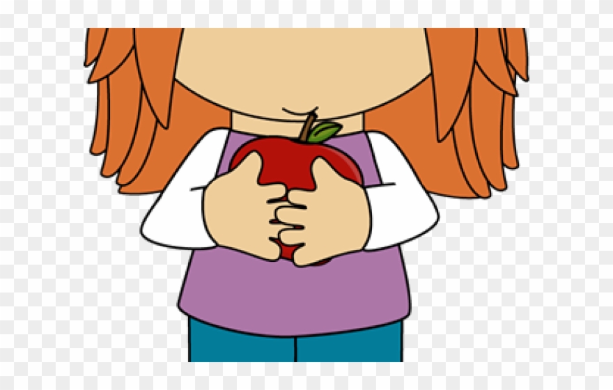 Snack Clipart Day - Girl Holding An Apple Clip Art - Png Download