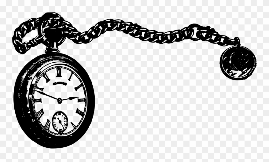 Png Black And White Watch And Chain Big - Clip Art Pocket Watch Transparent Png