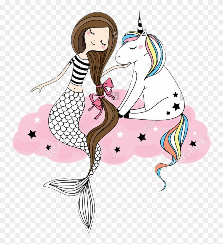 Unicorn Mermaid Bff Besties Bestfriend Bestfriends - Unicorn And Mermaid Clipart - Png Download