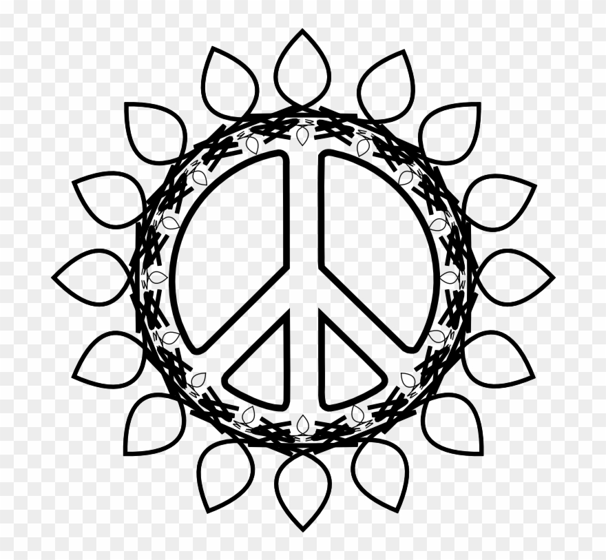 Peace Symbol Peace Sign Flower 73 Black White Line - Cool Peace Sign Drawing Clipart