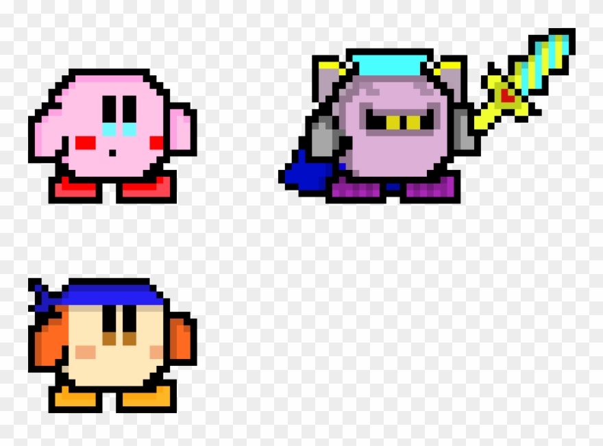 Pixel Kirby, Meta Knight, And Bandanna Dee - Cartoon Clipart