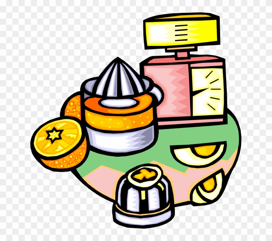 Vector Illustration Of Orange With Citrus Juicer, Egg - Grapefruit Juice Clipart