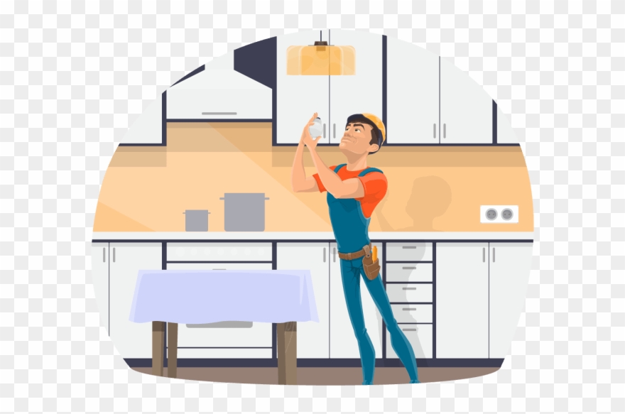 Affordable Electrician Electrician Replacing Lightbulb - House Electrician Images Cartoon Clipart