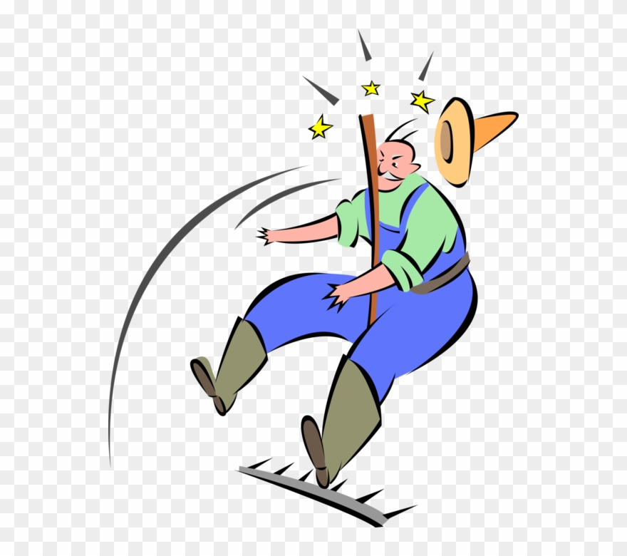 Vector Illustration Of Farmer Steps On Rake In Farm - Unfall Im Haushalt Clipart - Png Download