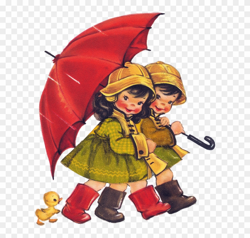 They Have Little Crinkled Celophane Over Their Raincoats - Umbrella Kids Clipart - Png Download