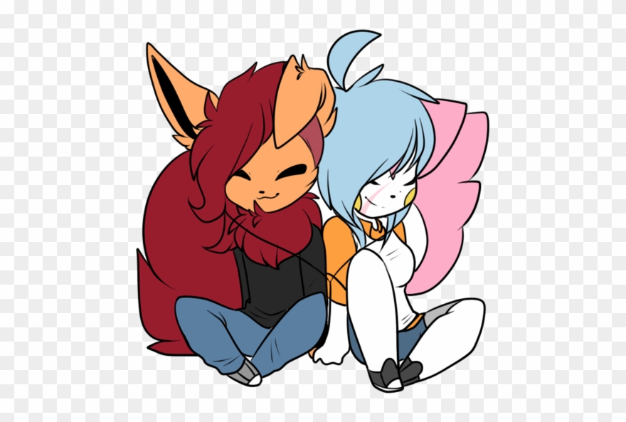 E621 Anthro Chibi Duo Eeveelution Female Flareon Freeze-pop88 - Cartoon Clipart