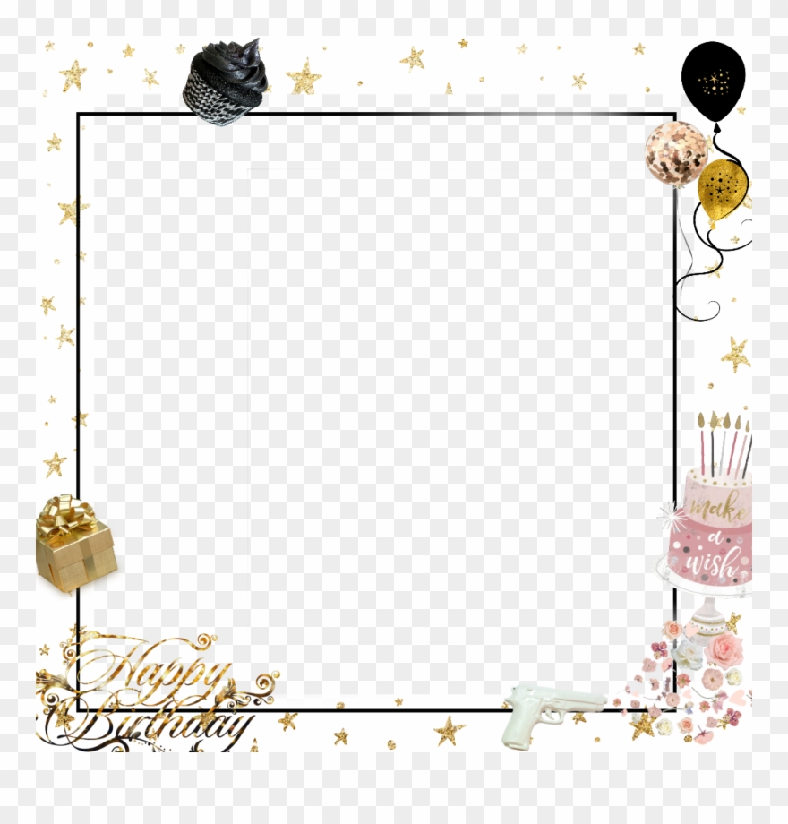 Birthday Frame Stars Balloon Present Gold White Glitter - Birthday Clipart
