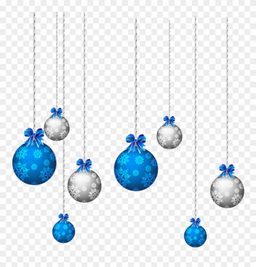 Blue And White Hanging Christmas Balls Png - Christmas Blue Ball Png Clipart