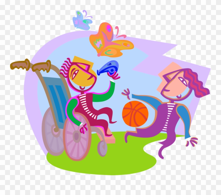 Vector Illustration Of Playing In The Park With Disabled - Inclusion In Schools Clipart