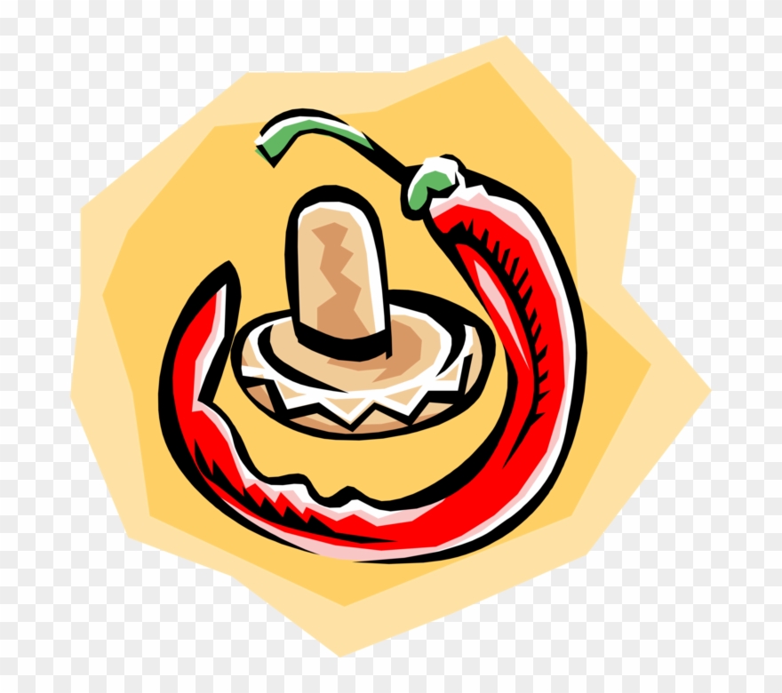 Vector Illustration Of Mexican Sombrero With Hot Chili - Illustration Clipart
