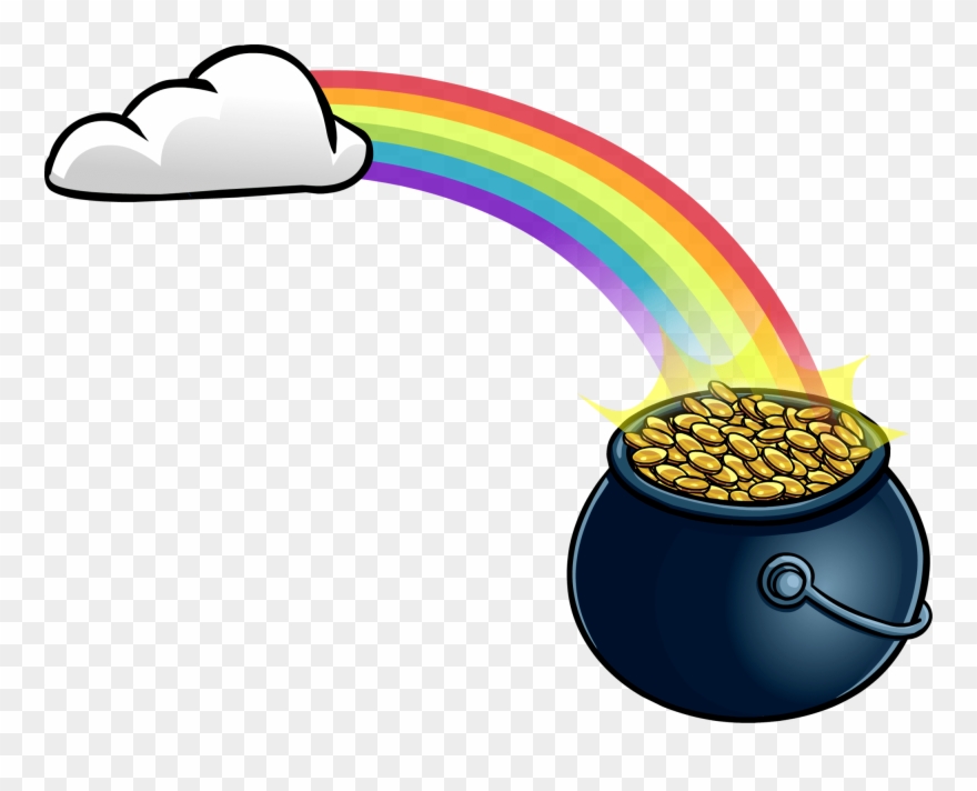 Rainbow With Pot ' Gold Club Penguin Wiki Fandom - Rainbow Pot Of Gold Png Clipart
