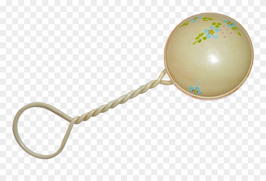 Celluloid W Painted Flowers C S Bejewelled - Vintage Baby Rattle Png Clipart