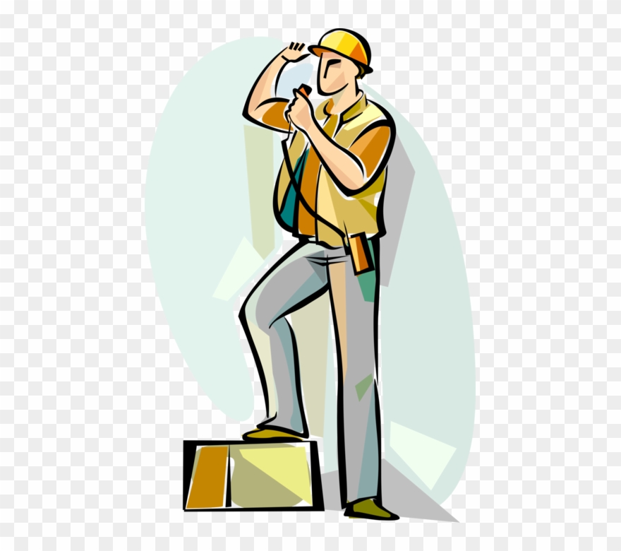 Vector Illustration Of Construction Worker Directs - Illustration Clipart