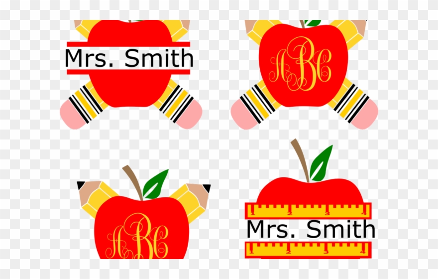 Teacher Clipart Monogram - Pencil And Apple Monogram - Png Download