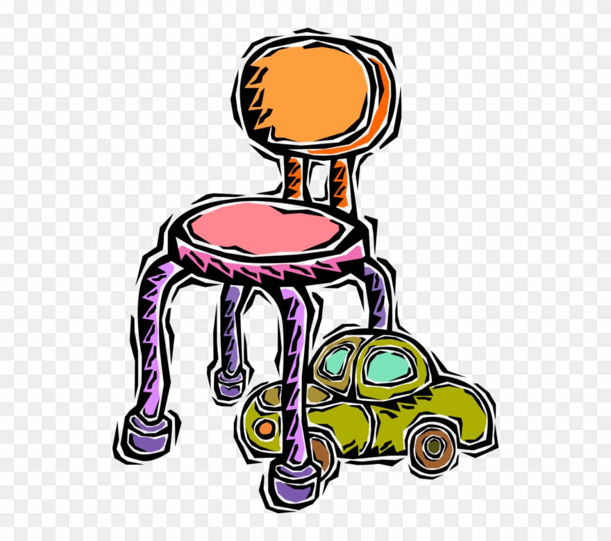 Vector Illustration Of Child's Chair With Toy Automobile Clipart