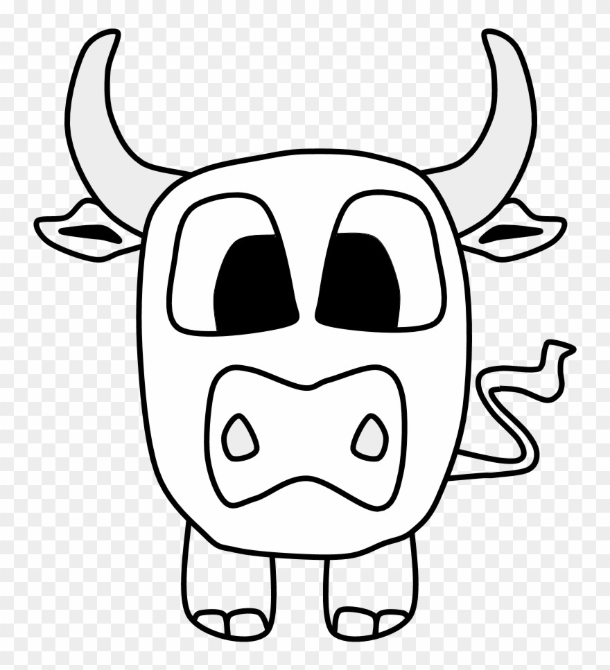 Bull, Big Eyes, Black And White, Cartoon Animal, Png Clipart