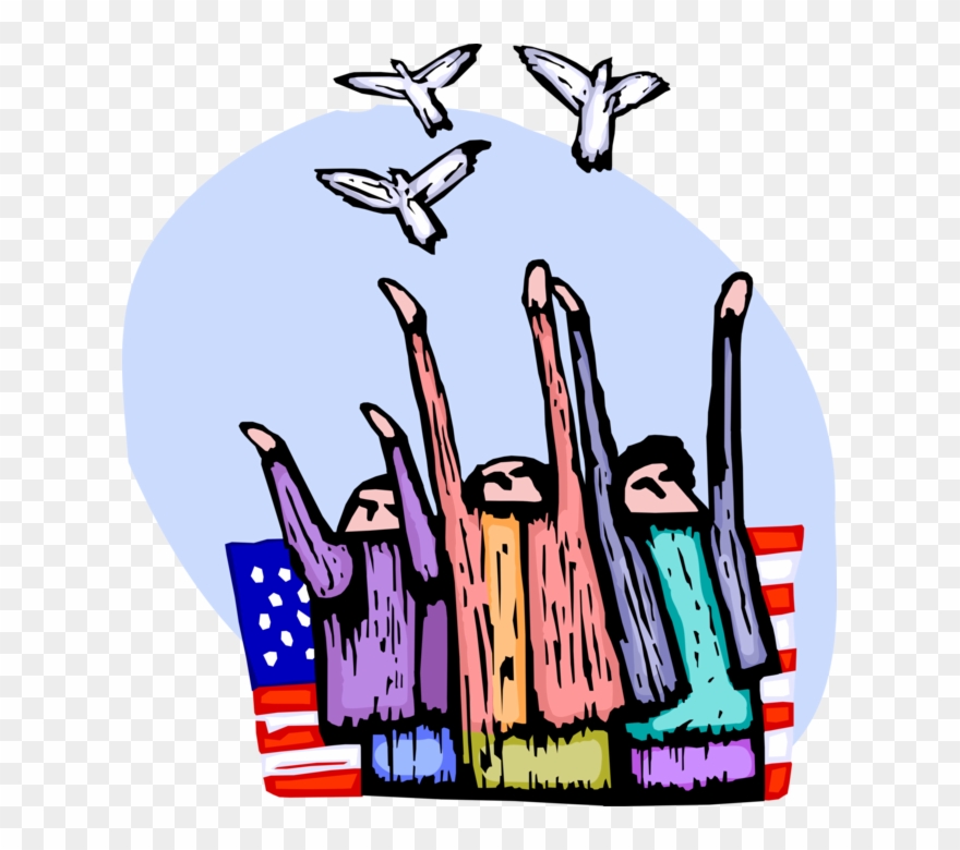 Vector Illustration Of Patriotic Peace Protesters Release Clipart