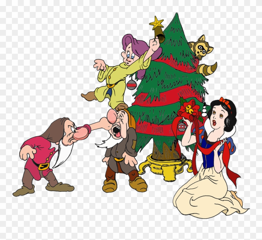 Snow White With Grumpy, Sneezy And Dopey - Cartoon Clipart