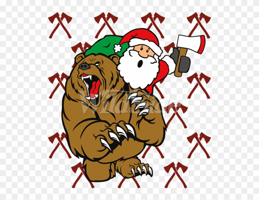 Santa Fights A Bear - Polar Bear Clipart