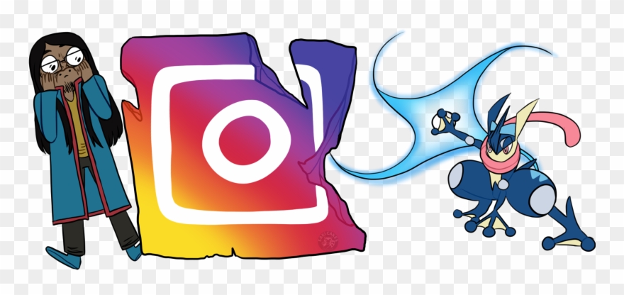 The Instagram Icon Being Distroyed By Greninja, While Clipart