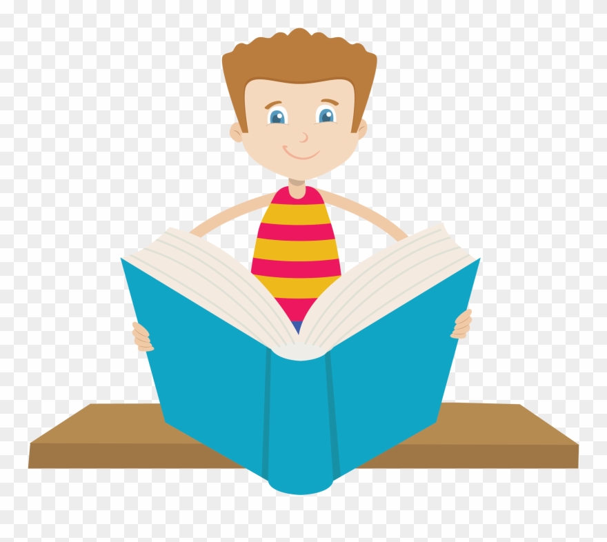 Children Book Clipart - Student Reading Free Vector - Png Download