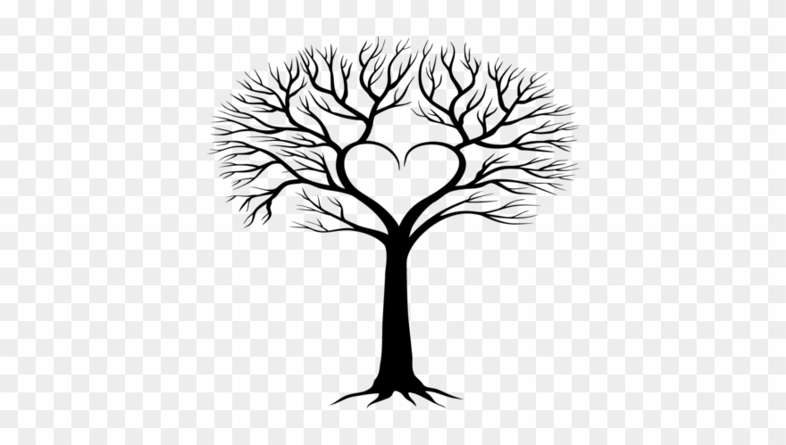 Tree Heart Transparent Wide Canvas Black - Love Heart Tree Silhouette Clipart