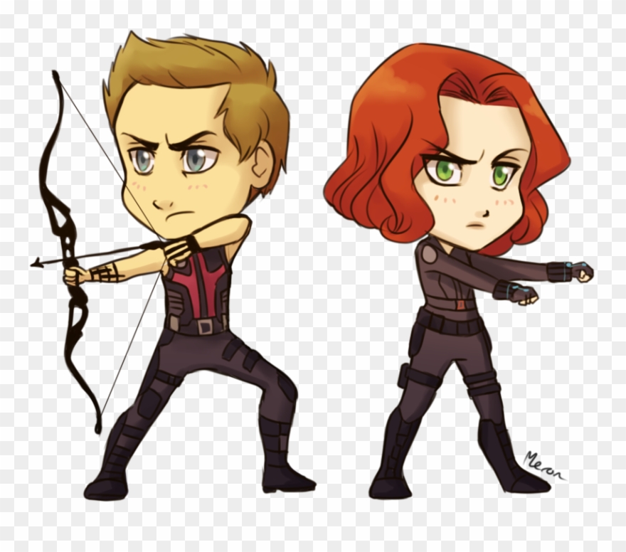 Hawkeye And Black Widow Chibi - Black Widow Hawkeye Chibi Clipart