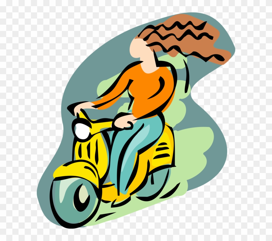 Vector Illustration Of Rider With Motor Scooter Motorcycle Clipart