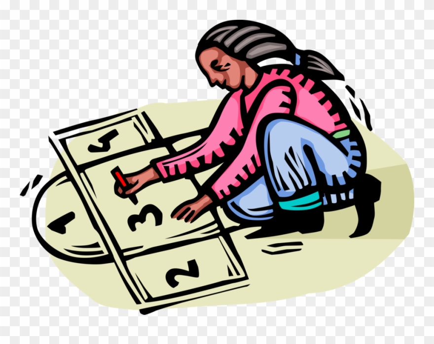 Vector Illustration Of Child Playing Hopscotch Children's Clipart