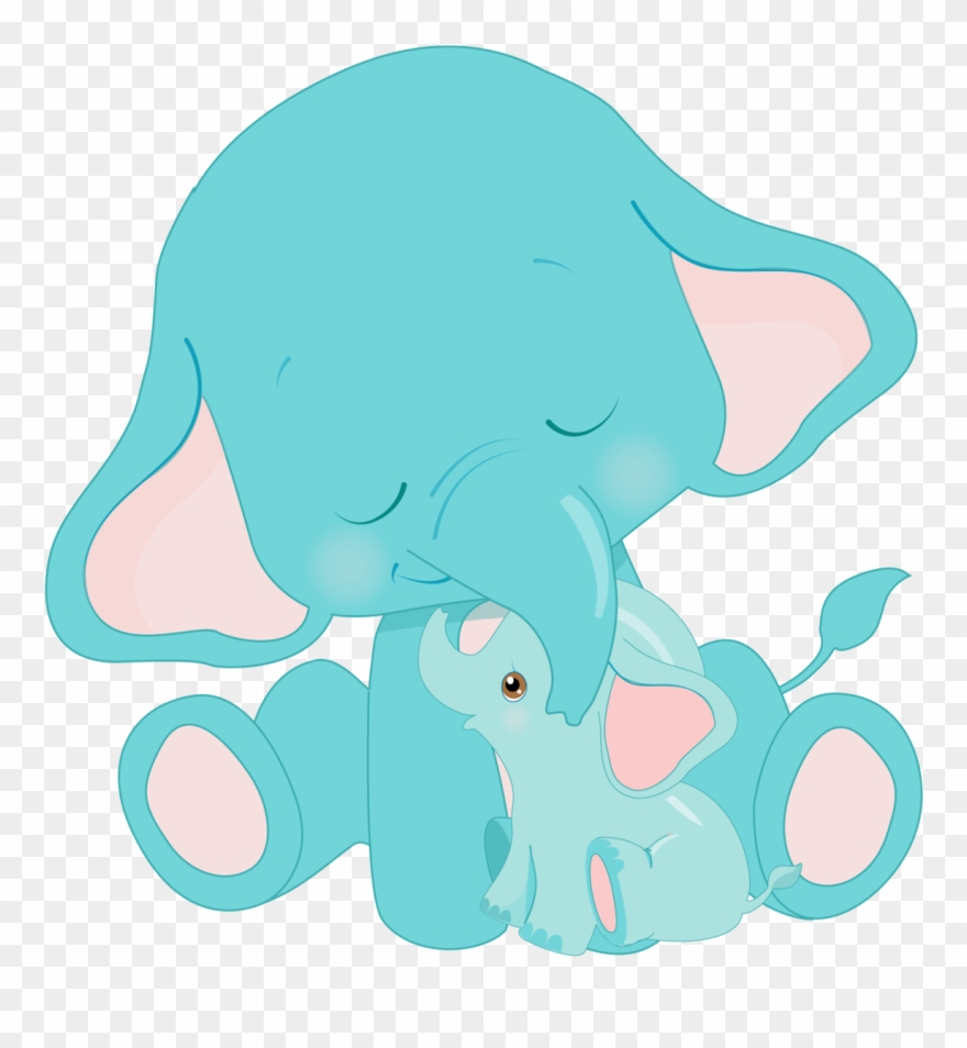 Sublimation Transfer Animal Blue Elephants With Baby - Illustration Clipart