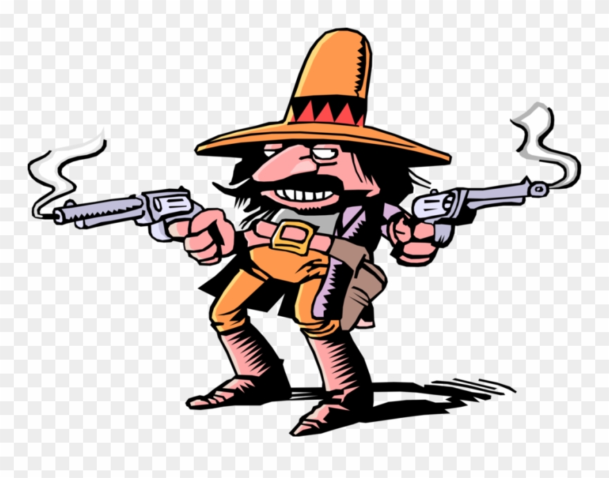 Vector Illustration Of Stereotype Mexican Hombre Bandito - Gunslinger Clipart - Png Download
