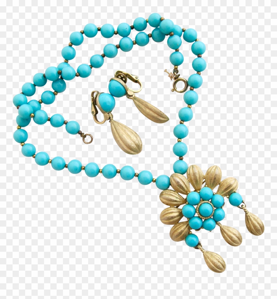 This Trifari Pendant Necklace And Clip Earring Set - Necklace - Png Download