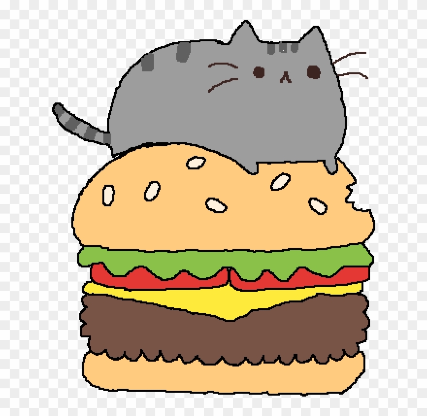 Pusheen On Burger - Pusheen Burger Gif Clipart