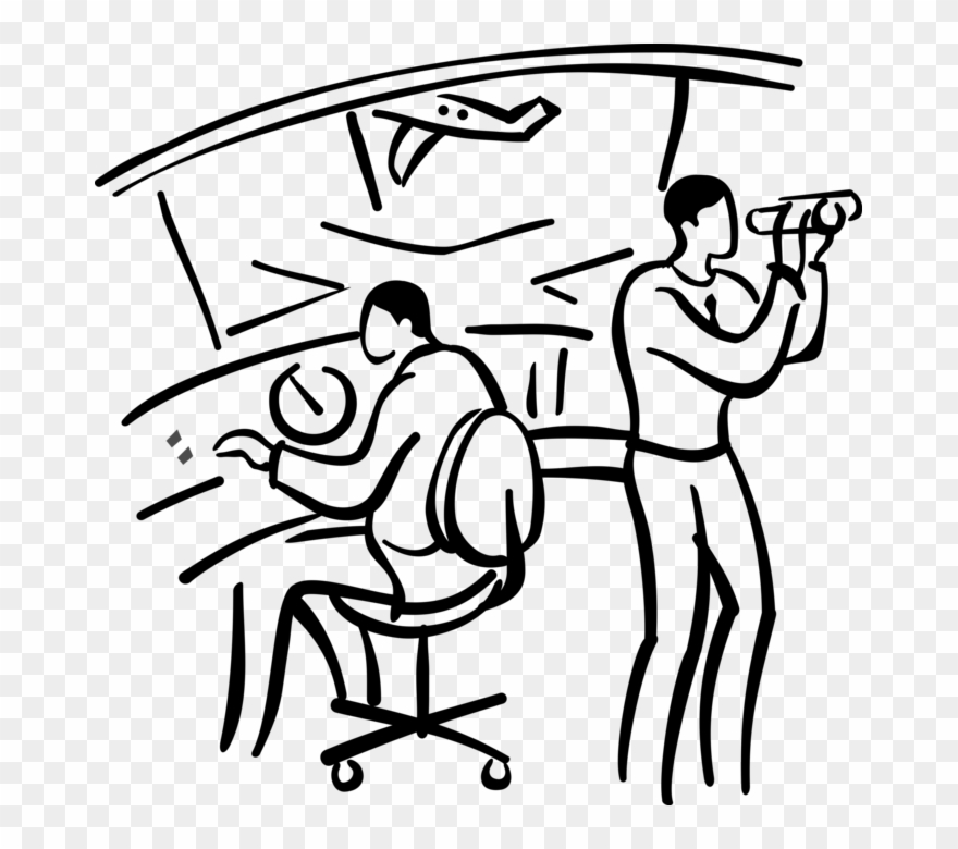 Vector Illustration Of Airport Air Traffic Control - Air Traffic Control Tower Clipart