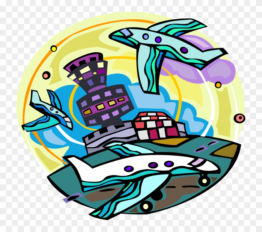 Vector Illustration Of Airport Air Traffic Control Clipart