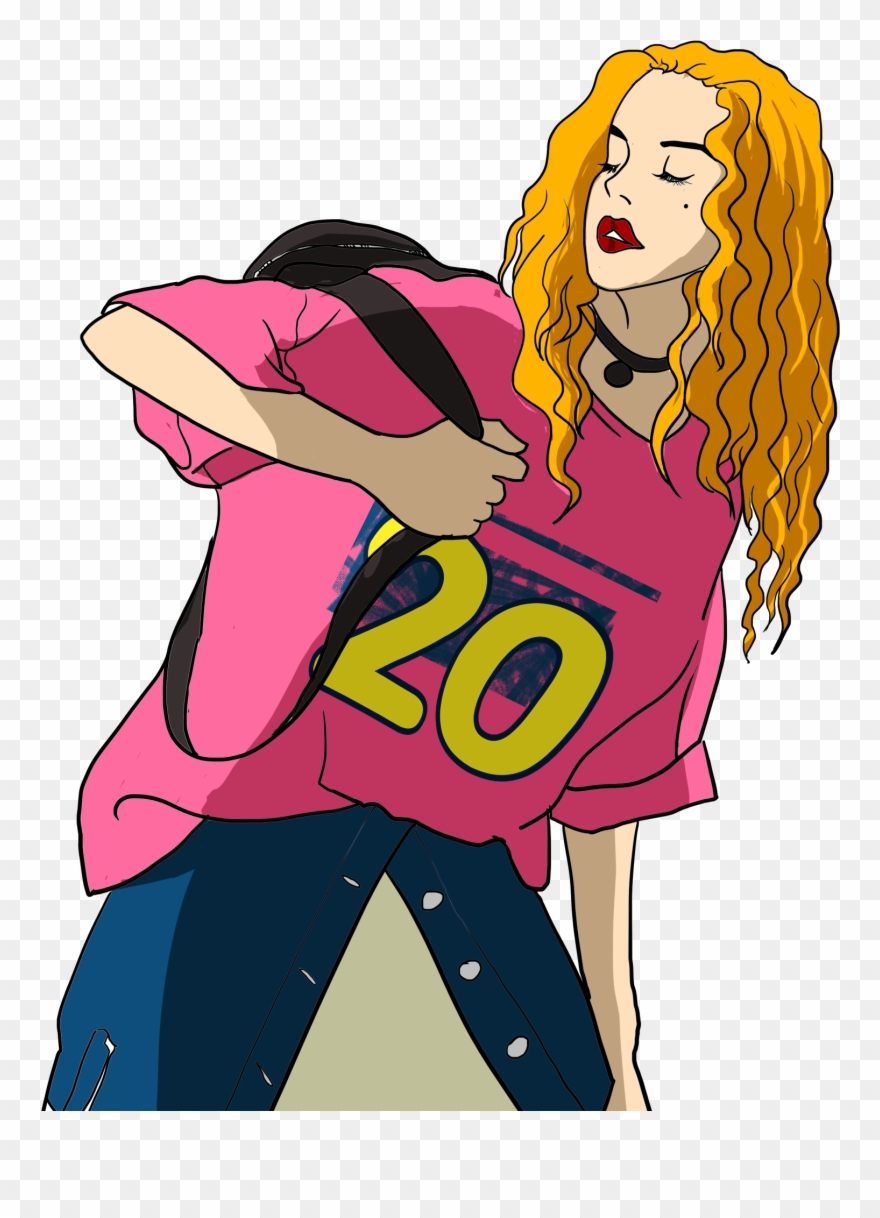 Fashion Retro Hand Drawn Girl Png And Psd - Cartoon Clipart