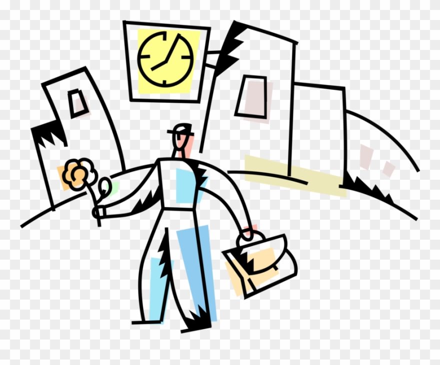 Vector Illustration Of Man With Briefcase And Flower Clipart