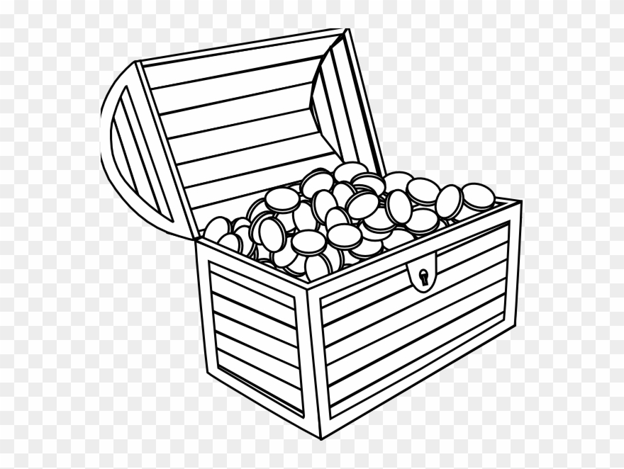 Treasure Chest Clip Art Coloring Page - Treasure Clipart Black And White - Png Download
