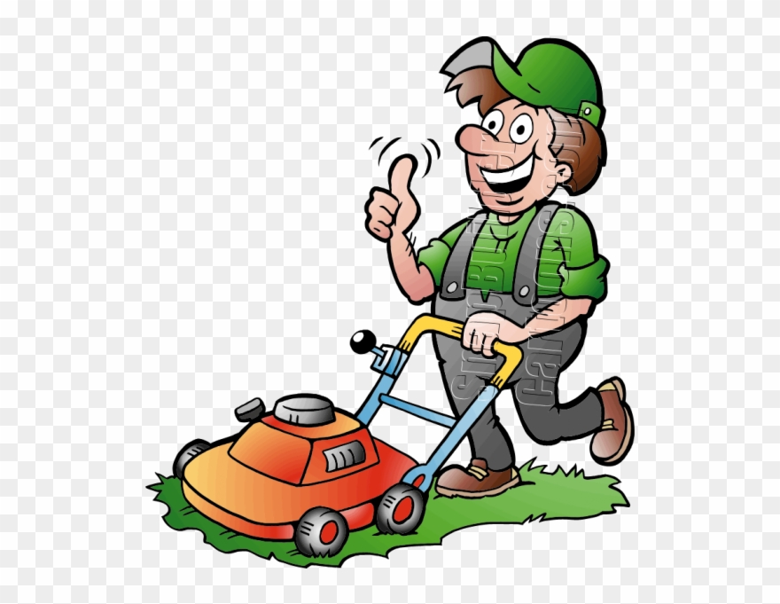 Gardener Using Push Mower - Tondre La Pelouse Dessin Clipart