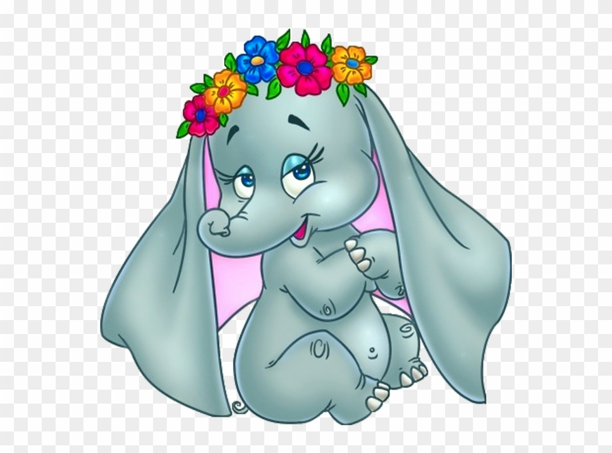 Baby Elephant With Flowers - Baby Elephant With Flower Clipart