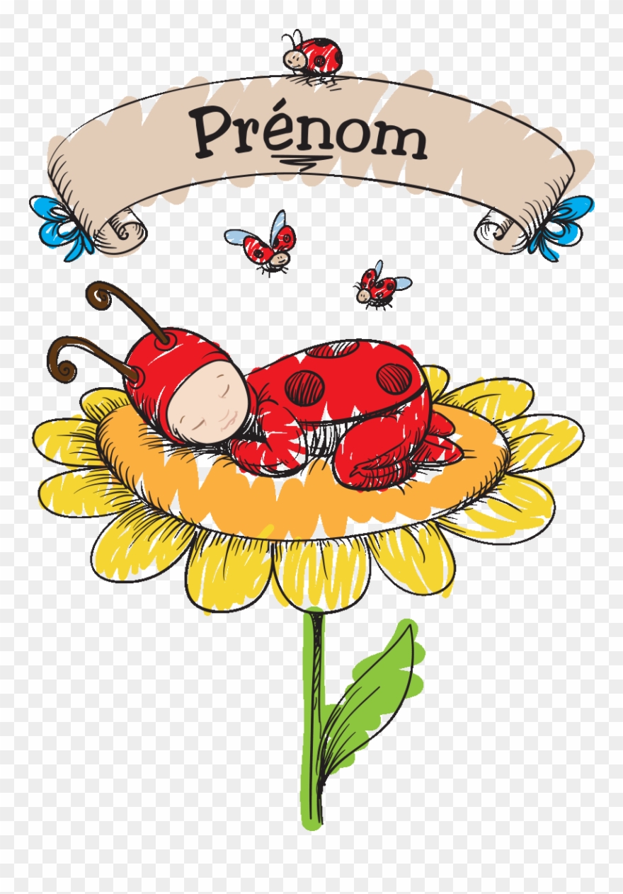 Sticker Prenom Personnalisable Bebe Coccinelle Ambiance - Illustration Clipart